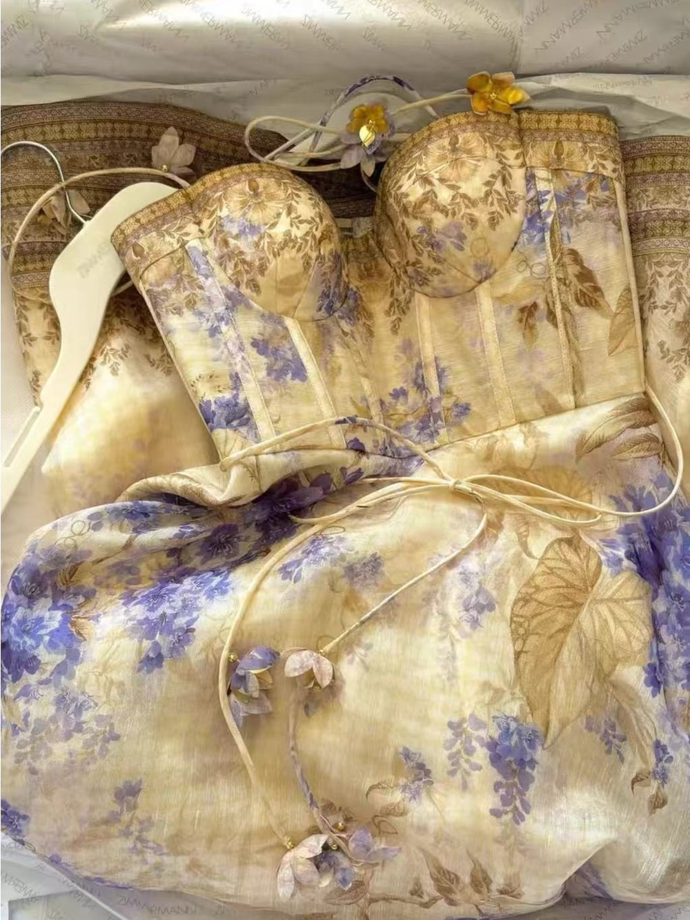 Zimmermann Cream and Lavender Floral Midi Dress with Gold Accents - Picture 7 of 10